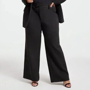 Good American High Rise Black Scuba Wide Leg Flare Trousers Pants Size 20